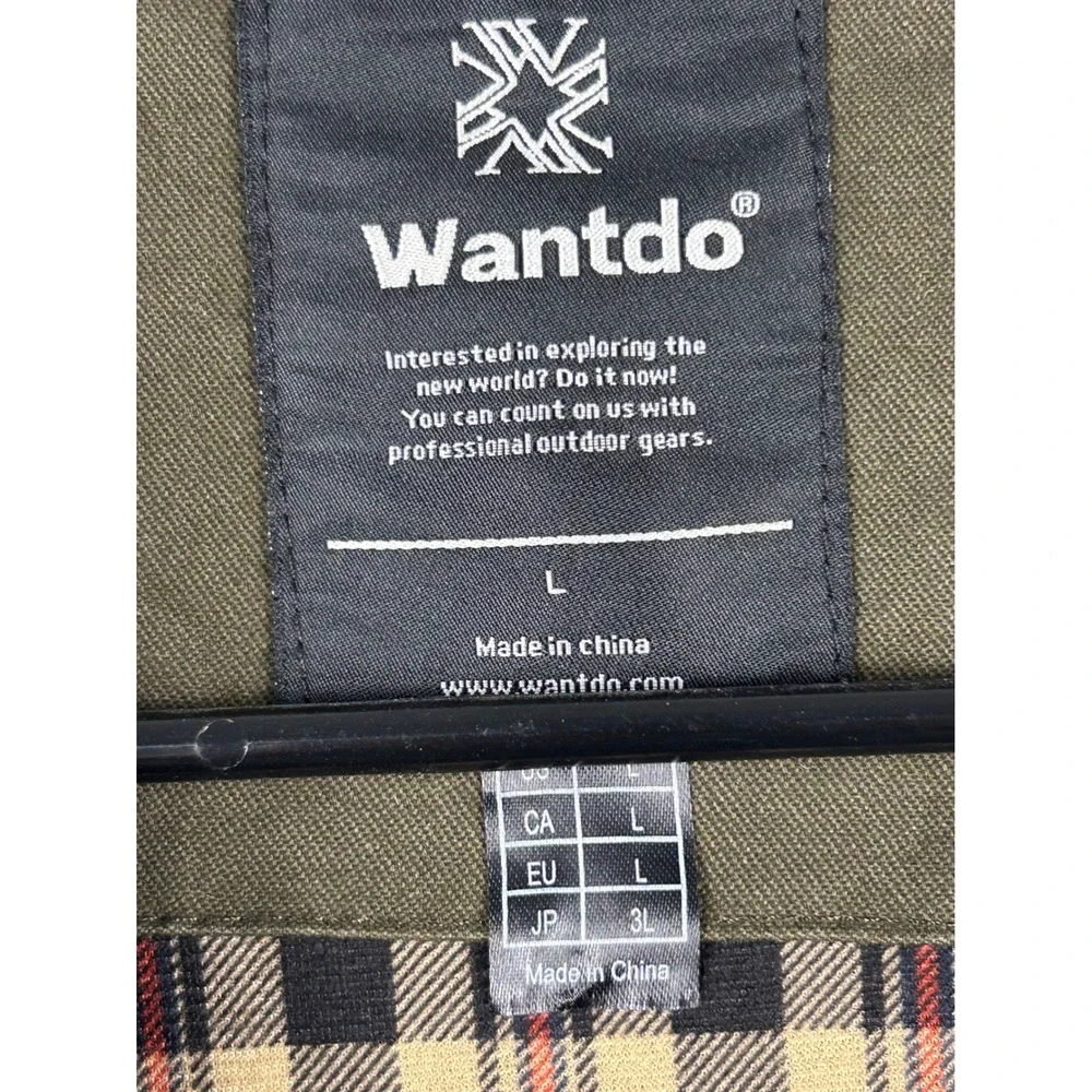 Wantdo Mens Military Field Jacket Olive Green Plaid Lined Cotton Coat 2060 Large